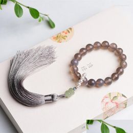 Charm Bracelets Natural Grey Agate Hand-Held And Lotus With Pearl Running Ring Accessories Fashionable Simple Girls Style Drop Deliver Ot1Q0