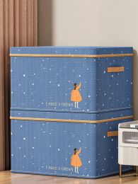 Bins Fabric Foldable Clothes Storage Box With Lid Quilt Clothing LargeCapacity Wardrobe Storage Box Home Organiser Box