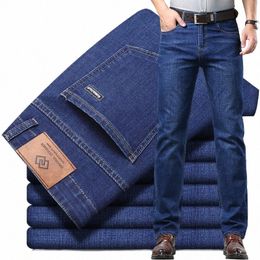 men's jeans straight leg busin classic pants Comfortable loose straight leg light blue dirt resistant wear pants father gift h0qp#