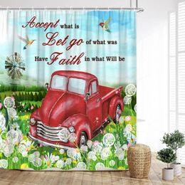 Shower Curtains Farm Curtain Watercolour Truck Spring Flowers Sunflowers Butterflies Birds Wood Panel Scenery Home Prints Bathroom Decor