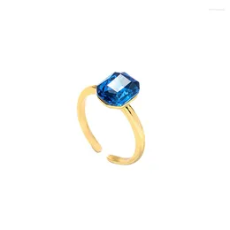 Cluster Rings Blue Square Crystal Open Ring For Women Adjustable Circle Trendy OL Office Jewelry Accessories