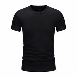 summer Men's Cott T-shirt Fi Slim Black Short Sleeved Comfortable Casual Round Neck T-shirts Top Men's Clothing y8xQ#