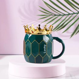 Cups Saucers Cup With Lid Spoon 430ml Japanese Style Creative Pink Crown Mug Cute Girl Ceramic Custom Coffee Couple Water