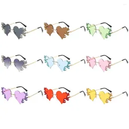 Outdoor Eyewear Retro Halloween Costume Accessories Funny Bling Party Glasses Flame Heart Sunglasses Heart-shaped Rimless Sun