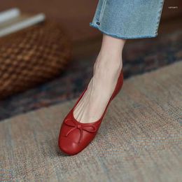 Dress Shoes 2024 Spring Soft Sheepskin Flat Casual Shallow Mouth Single Female Bow Small Red Rake