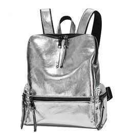 Fashionable Womens Silver Backpack Ideal School Bag for Teens with PU Leather Material 240323