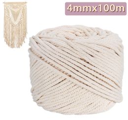 4mm100m Natural Beige Macrame Cotton Rope Durable ed Cord DIY Home Textile Craf For Clothes Hat Curtain 31100531