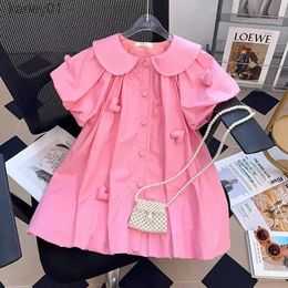 Girl's Dresses New Heart Decoration Sweet Summer Girls Dress Small Lapel Single Breasted Design Cute Princess Dress For 2-12 Years Girls yq240327