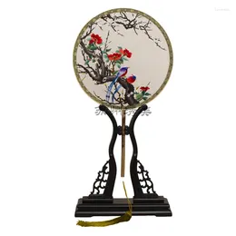 Decorative Figurines Suzhou Embroidery Temple Fan Handmade Bamboo Double-Sided Circular Chinese