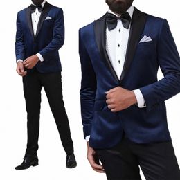 men's Suits Tailor-Made 2 Pieces Veet Blazer Black Pants One Butt Satin Peaked Lapel Slim Busin Wedding Groom Tailored Q1cy#