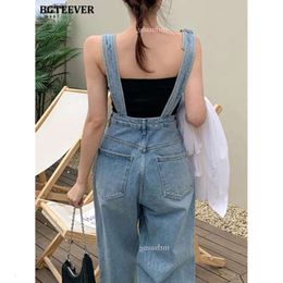 Jeans Women Summer Fashion Loose Women Suspender Denim Trousers Casual Sleeveless Pockets Ladies Wide Leg Overalls Pants Summer Suspender Leeveless