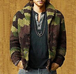 Ethnic Vintage Men Hooded Cardigan Sweaters Jacket Autumn Winter Camo Print Knit Outwear Patchwork Coat Sweater Men039s7015241