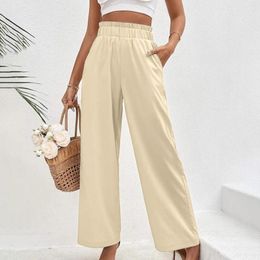 Women's Pants High Waisted Women Fashion Casual Wide Leg Work Trousers With Pockets Ankle Length Elegant