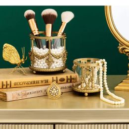 Jars Creative Brass Storage Tank Living Room Storage Box Dressing Table Lipstick Jewellery Cosmetics Storage Tank Table Top Decoration