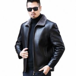 yxl-222 Leather Jacket Men's Fur One Casual Thickened Plus Cmere Sheep Leather Jacket Short Coat e9Gt#
