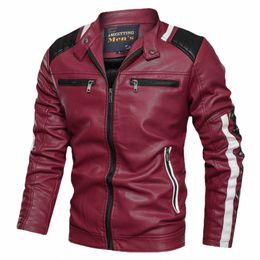 winter PU Jacket Stand Collar Colour Matching High-quality Leather Jacket Casual Fi Tight Motorcycle Leather Jacket Coats e6vG#