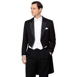 black Fi Male Suit Slim Fit Peak Lapel Elegant Formal 3 Piece Best Man Wedding Tuxedo Blazer+Vest+Pants Costume Homme 18rm#