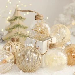 Party Decoration 6PCS 7.5cm Linen Gold Transparent PET Christmas Ball Xmas Tree Hanging Pendant For Home X-mas Decor Year 2024 Navidad Gift