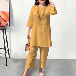 Women's Two Piece Pants 1 Set Lady Summer Suit 3/4 Sleeves Female Outfit Women Blouse Trousers