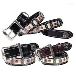Belts European And Decoration With Rivet Head Layer Cowhide Belt Punk Pin Buckle Cowskin