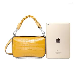 Bag 2024 SS Chic Ginger Yellow Crocodile Pattern Genuine Cow Leather Mini Crossbody Women Fashion Multifunctional Shoulder