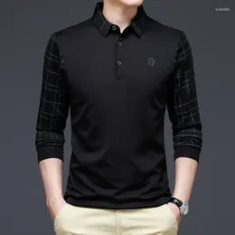 Men's Polos Autumn Grid Polo Shirt Men Korean Fashion Clothing Long Sleeve Tees Casual Slim Male Lapel Button Collar Tops