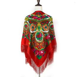 Scarves 135 135cm Russian National Square Scarf Women Luxury Floral Print Bandana Ukrainian Fringed Shawl Travel Sunshade Wraps