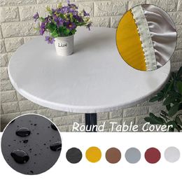 1pcs Round Elastic Table Cover Protector Cloth Waterproof Polyester Tablecloth Catering Fitted with Edged 240312
