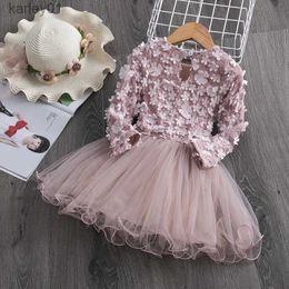 Girl's Dresses Flower Girls Party Dress Long Sleeves 2023 New Autumn Winter Kids Casual ClothIngs Lace Birthday Wedding Tulle Princess Dresses yq240327