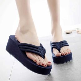 Slippers Slippers Summer Women Flip Flops Fasion Slope Tick Sand Beac Candy Colour Wedges Plaorm Indoor Outdoor Comfortable H240326O0IB