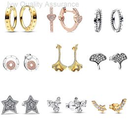 Designer Pandoras earrings Pans White Copper Heart Shaped Earrings with Temperament Ginkgo Tree Star Earrings Gift Girl Earrings
