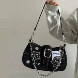 Y2k Fashion Womens Handbags Stars Pattern Cool Girls Underarm Bag Fashion Canvas Female Small Shoulder Bags Chain Tote Purses 240322