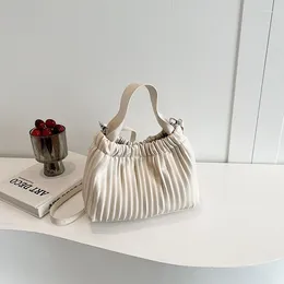 Drawstring Korean Simple PU Wrinkle Handbag For Women 2024 Spring Fashion Shoulder Bag Crossbody Trendy Pink White Khaki Daily Handbags