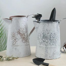 Vases Empty Iron Art Bucket French Script Birds Container Pastoral Dried Flower Vase Flowers