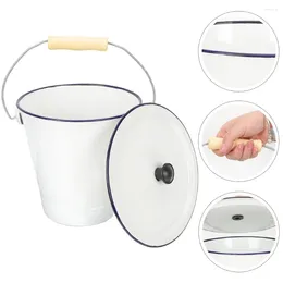 Storage Bottles Enamel Bucket With Lid Flower Pots Ice Buckets For Parties Metal Can White Drink Bins Pail