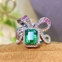 Cluster Rings In Colour Treasure Green Grandma Bow Engagement Ring Lady 925 Silver Sweet Full Diamond Wedding Party Gift For Women