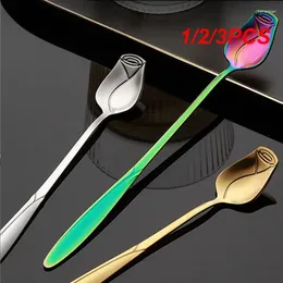 Spoons 1/2/3PCS Stainless Steel Rose Spoon Flower Stirring Dessert Ice Cream Ceramic Cup Household Kitchen Tableware