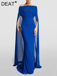 Casual Dresses Women's Fashion Evening Dress Boat Neck Shawl Sleeve Floor Length High Waist Elegant Party Summer 2024