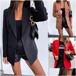 Women'S Suits & Blazers Designer Womens Fashion Style Solid Colour Long Sleeve Double Breasted Button Suit Jacket For Autumn And Winte Dhcby