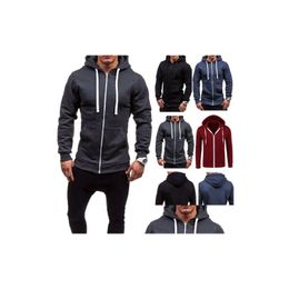 Men'S Hoodies & Sweatshirts New Thick Hooded Tee Slim Zip Mens Long Sleeve Muscle Warm Zip-Up Hoodie Fit Sweatshirt Gym Drop Delivery Dhepc