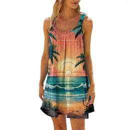 Casual Dresses Graduation Fashionable Print Above Knee For Woman 2024 Round Neck Sleeveless Frocks Vestidos Casuales