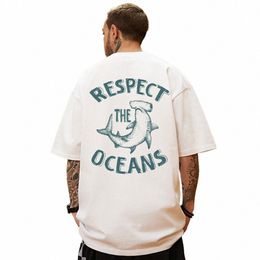 respect The Oceans Print Mens Cott Tee Clothing Creativity Vintage Casual Short Sleeve Oversize Breathable O-Neck Man T-Shirts I7In#