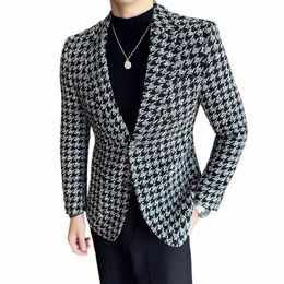 brand Clothing Men's Busin Plaid Suit Jackets/Male Slim Fit High Quality Tuxedo/Man Fi Handsome Blazer Masculino 4XL j7Tw#