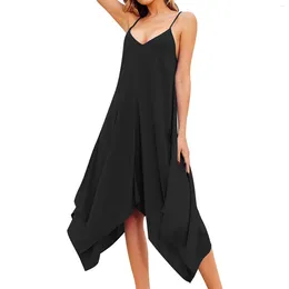 Casual Dresses 2024 Fashion Womens Overalls Solid Colour Frocks Beach Dress Sleeveless Irregular Hem Mid-Calf Vestido Feminino