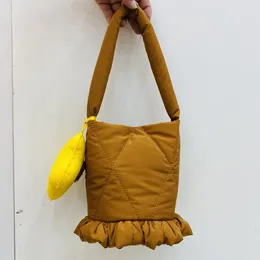 Evening Bags Fashion Bucket Bag For Women Luxury Designer Handbag And Purse 2024 In Nylon Diamond Embroidery Thread Ruffle Cloth Shoulder