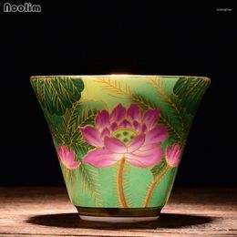 Cups Saucers NOOLIM Jingdezhen Ceramic Hand Painted Lotus Small Teacup Creative Porcelain Enamel Colour Master Cup Handmade Crafts Drinkware