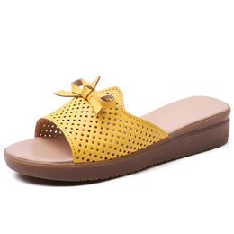 Slippers Slippers Womens Plaorm Wedge New Summer Bowknot Breatable ollow Open Toe Slides Soes for Women Outdoor Casual Beac H2403262JUE