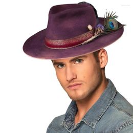 Berets Distress Fedoras Hat For Women Man Party WithFeather Roleplay Cowboy HippiesHat Stage Performances