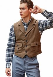 men's vest tweed suit busin vest steampunk vest jacket notched lapel Victorian style best man wedding men's clothing K9aR#