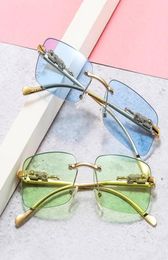 Fashion Rimless Rectangle Sunglasses Women Retro Cheetah Decoration Clear Ocean Lens Eyewear Men Sun Glasses Shades UV4001851146